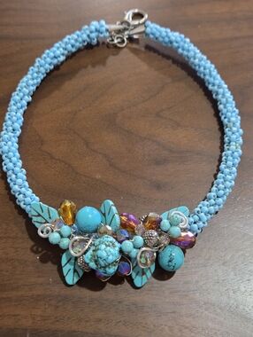 Turquoise Beaded Statement Necklace with Multi-Accent Cluster